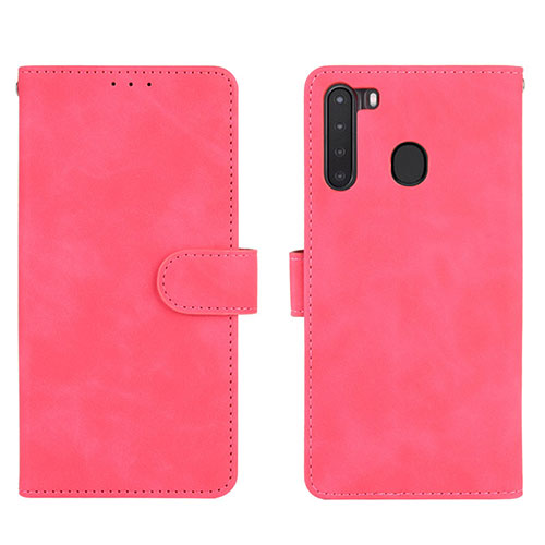 Leather Case Stands Flip Cover Holder L03Z for Samsung Galaxy A21 Hot Pink