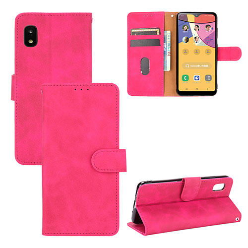 Leather Case Stands Flip Cover Holder L03Z for Samsung Galaxy A21 SC-42A Hot Pink