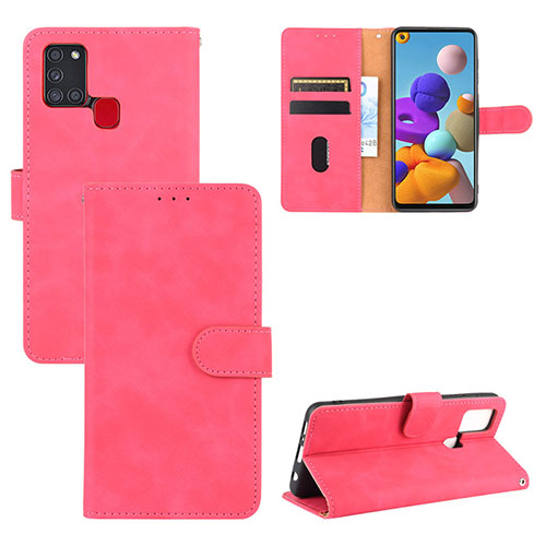 Leather Case Stands Flip Cover Holder L03Z for Samsung Galaxy A21s Hot Pink