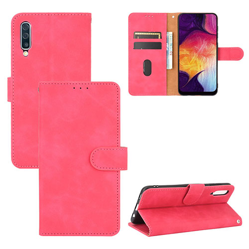 Leather Case Stands Flip Cover Holder L03Z for Samsung Galaxy A50S Hot Pink