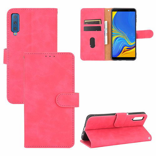 Leather Case Stands Flip Cover Holder L03Z for Samsung Galaxy A7 (2018) A750 Hot Pink