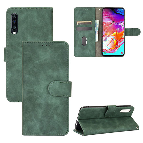 Leather Case Stands Flip Cover Holder L03Z for Samsung Galaxy A70 Green