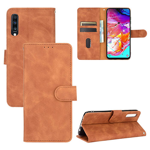 Leather Case Stands Flip Cover Holder L03Z for Samsung Galaxy A70S Brown