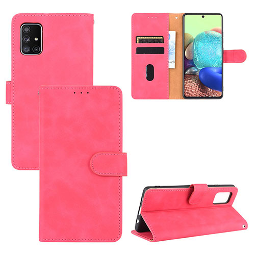 Leather Case Stands Flip Cover Holder L03Z for Samsung Galaxy A71 4G A715 Hot Pink