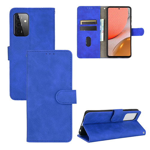 Leather Case Stands Flip Cover Holder L03Z for Samsung Galaxy A72 4G Blue
