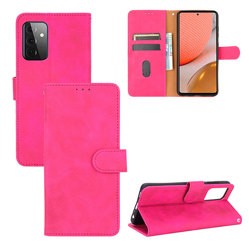 Leather Case Stands Flip Cover Holder L03Z for Samsung Galaxy A72 4G Hot Pink