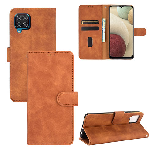 Leather Case Stands Flip Cover Holder L03Z for Samsung Galaxy F12 Brown