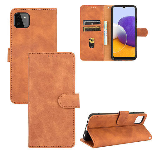 Leather Case Stands Flip Cover Holder L03Z for Samsung Galaxy F42 5G Brown