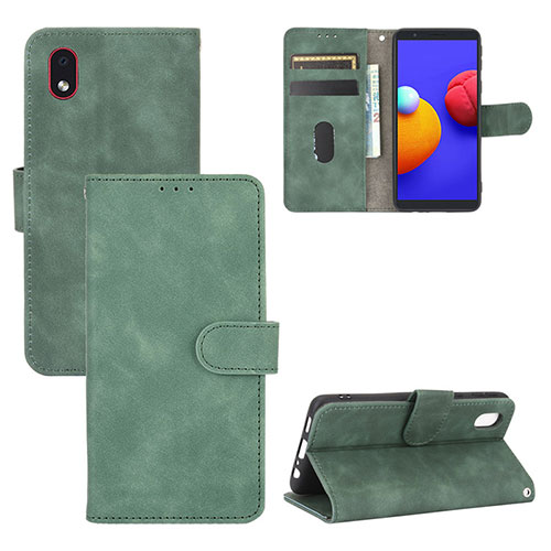 Leather Case Stands Flip Cover Holder L03Z for Samsung Galaxy M01 Core Green