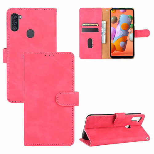 Leather Case Stands Flip Cover Holder L03Z for Samsung Galaxy M11 Hot Pink