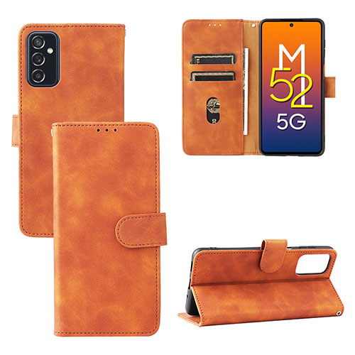 Leather Case Stands Flip Cover Holder L03Z for Samsung Galaxy M52 5G Brown