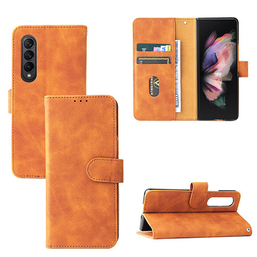 Leather Case Stands Flip Cover Holder L03Z for Samsung Galaxy Z Fold4 5G Brown