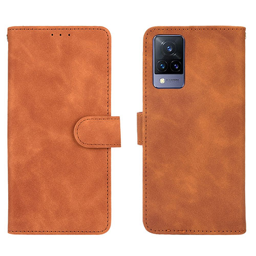 Leather Case Stands Flip Cover Holder L03Z for Vivo V21 5G Brown