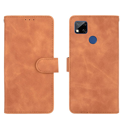 Leather Case Stands Flip Cover Holder L03Z for Xiaomi POCO C3 Brown