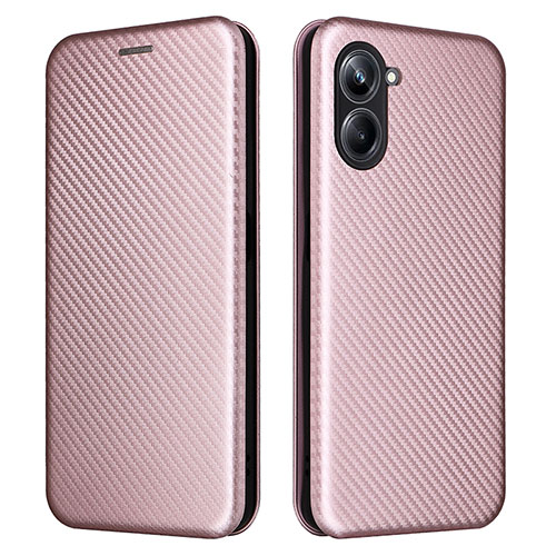 Leather Case Stands Flip Cover Holder L04Z for Realme 10 Pro 5G Rose Gold