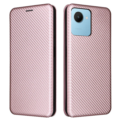 Leather Case Stands Flip Cover Holder L04Z for Realme C30s Rose Gold