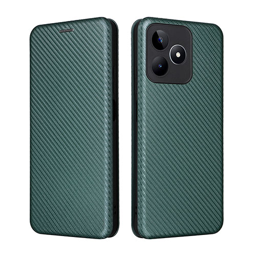 Leather Case Stands Flip Cover Holder L04Z for Realme C53 India Green