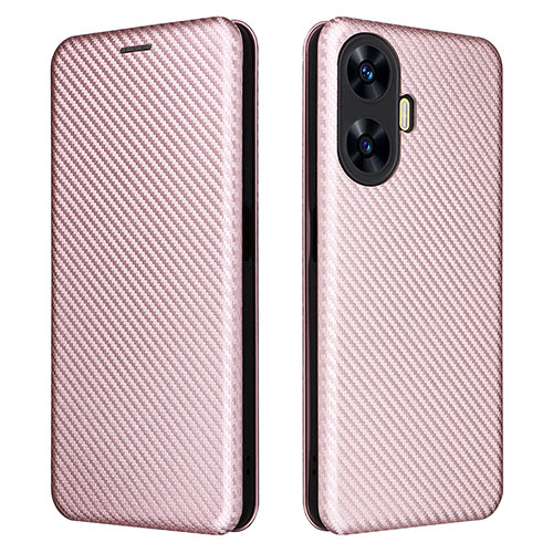 Leather Case Stands Flip Cover Holder L04Z for Realme C55 Rose Gold