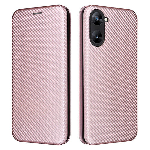 Leather Case Stands Flip Cover Holder L04Z for Realme Q5x 5G Rose Gold