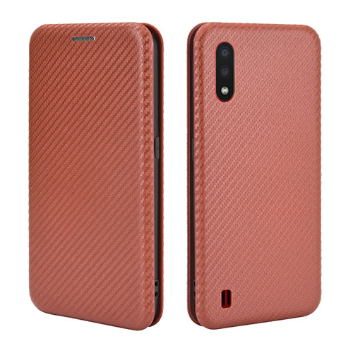 Leather Case Stands Flip Cover Holder L04Z for Samsung Galaxy A01 SM-A015 Brown