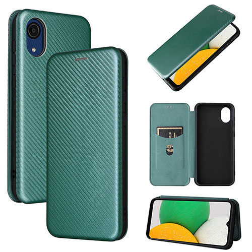 Leather Case Stands Flip Cover Holder L04Z for Samsung Galaxy A03 Core Green