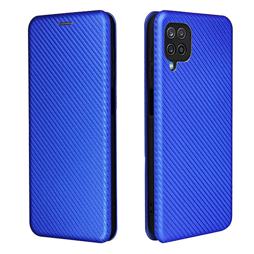 Leather Case Stands Flip Cover Holder L04Z for Samsung Galaxy A12 Blue