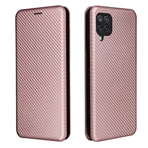 Leather Case Stands Flip Cover Holder L04Z for Samsung Galaxy A12 Rose Gold