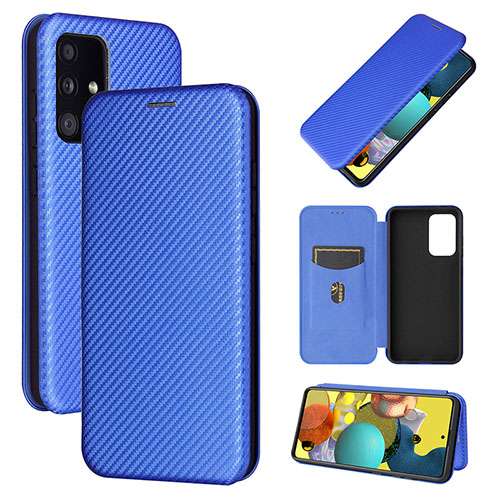 Leather Case Stands Flip Cover Holder L04Z for Samsung Galaxy A52 4G Blue