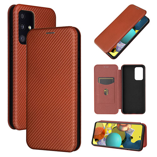 Leather Case Stands Flip Cover Holder L04Z for Samsung Galaxy A52 4G Brown