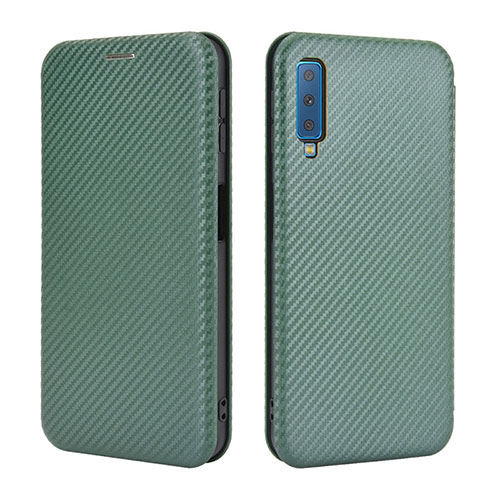 Leather Case Stands Flip Cover Holder L04Z for Samsung Galaxy A7 (2018) A750 Green