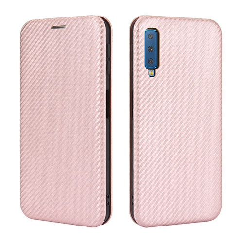 Leather Case Stands Flip Cover Holder L04Z for Samsung Galaxy A7 (2018) A750 Rose Gold