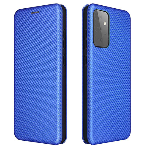 Leather Case Stands Flip Cover Holder L04Z for Samsung Galaxy A72 4G Blue