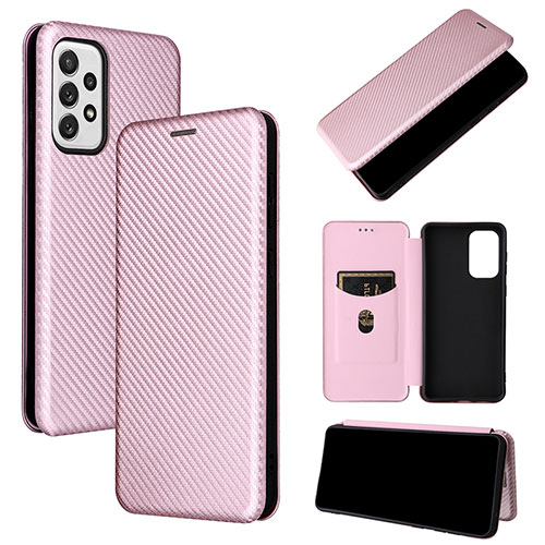 Leather Case Stands Flip Cover Holder L04Z for Samsung Galaxy A73 5G Rose Gold