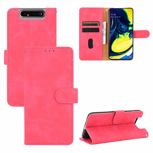 Leather Case Stands Flip Cover Holder L04Z for Samsung Galaxy A80 Hot Pink