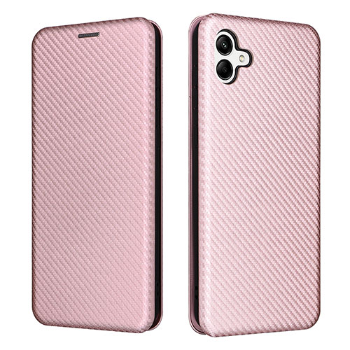 Leather Case Stands Flip Cover Holder L04Z for Samsung Galaxy F04 Rose Gold