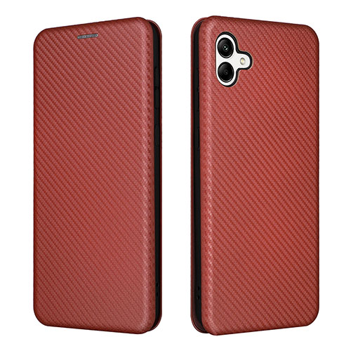 Leather Case Stands Flip Cover Holder L04Z for Samsung Galaxy M04 Brown