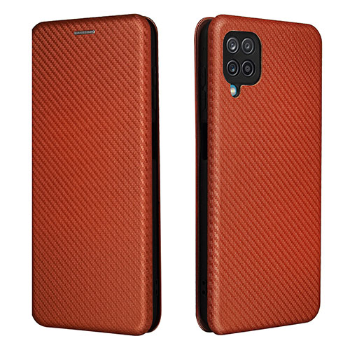 Leather Case Stands Flip Cover Holder L04Z for Samsung Galaxy M12 Brown