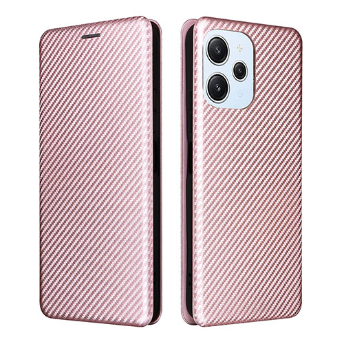 Leather Case Stands Flip Cover Holder L04Z for Xiaomi Poco M6 Pro 5G Rose Gold