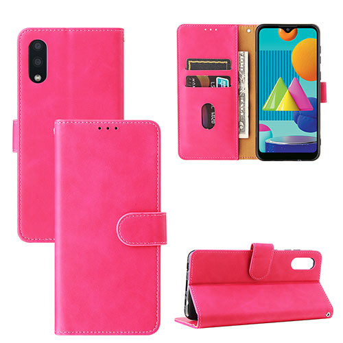 Leather Case Stands Flip Cover Holder L05Z for Samsung Galaxy A02 Hot Pink