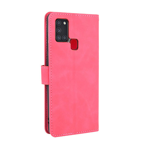 Leather Case Stands Flip Cover Holder L05Z for Samsung Galaxy A21s Hot Pink