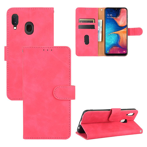 Leather Case Stands Flip Cover Holder L05Z for Samsung Galaxy A30 Hot Pink