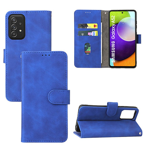 Leather Case Stands Flip Cover Holder L05Z for Samsung Galaxy A52 5G Blue