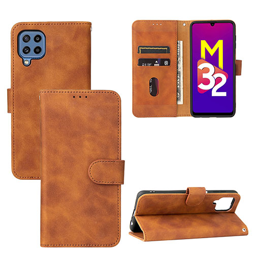 Leather Case Stands Flip Cover Holder L05Z for Samsung Galaxy M32 4G Brown