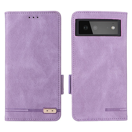 Leather Case Stands Flip Cover Holder L06Z for Google Pixel 6 5G Purple