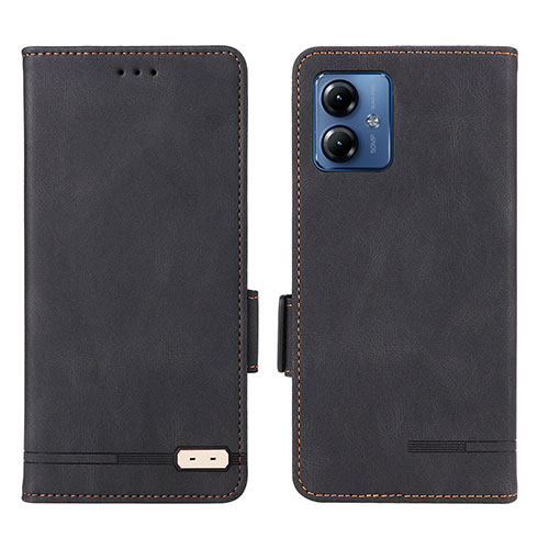 Leather Case Stands Flip Cover Holder L06Z for Motorola Moto G14 Black