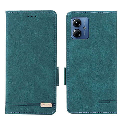 Leather Case Stands Flip Cover Holder L06Z for Motorola Moto G14 Green