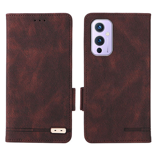 Leather Case Stands Flip Cover Holder L06Z for OnePlus 9 5G Brown