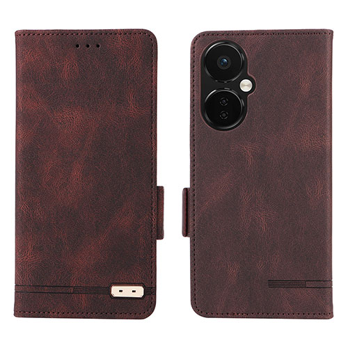 Leather Case Stands Flip Cover Holder L06Z for Oppo K11x 5G Brown