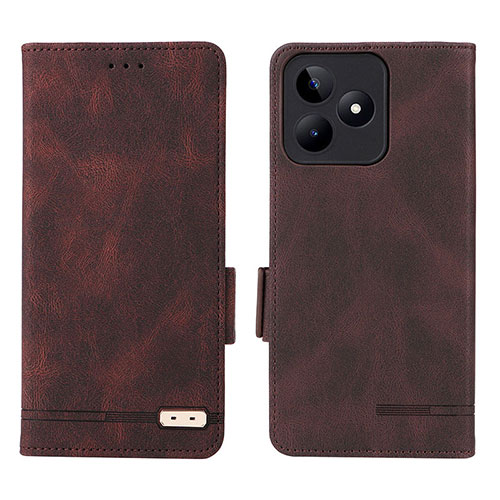 Leather Case Stands Flip Cover Holder L06Z for Realme C53 Brown