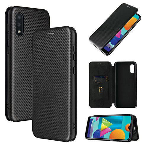 Leather Case Stands Flip Cover Holder L06Z for Samsung Galaxy A02 Black